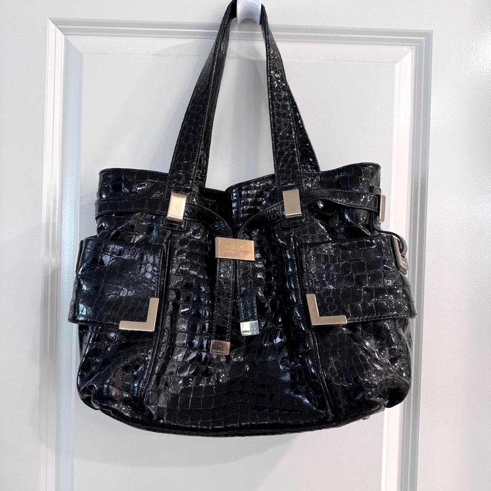 Vintage Michael Kors Black Crocodile-Embossed Handbag Tote Bag Purse